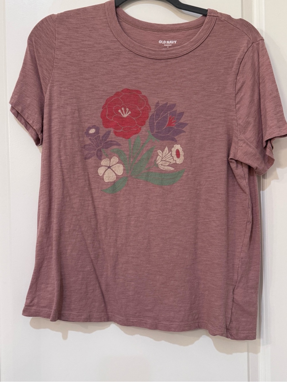 Old Navy Mauve Short-Sleeve Floral Graphic Tee